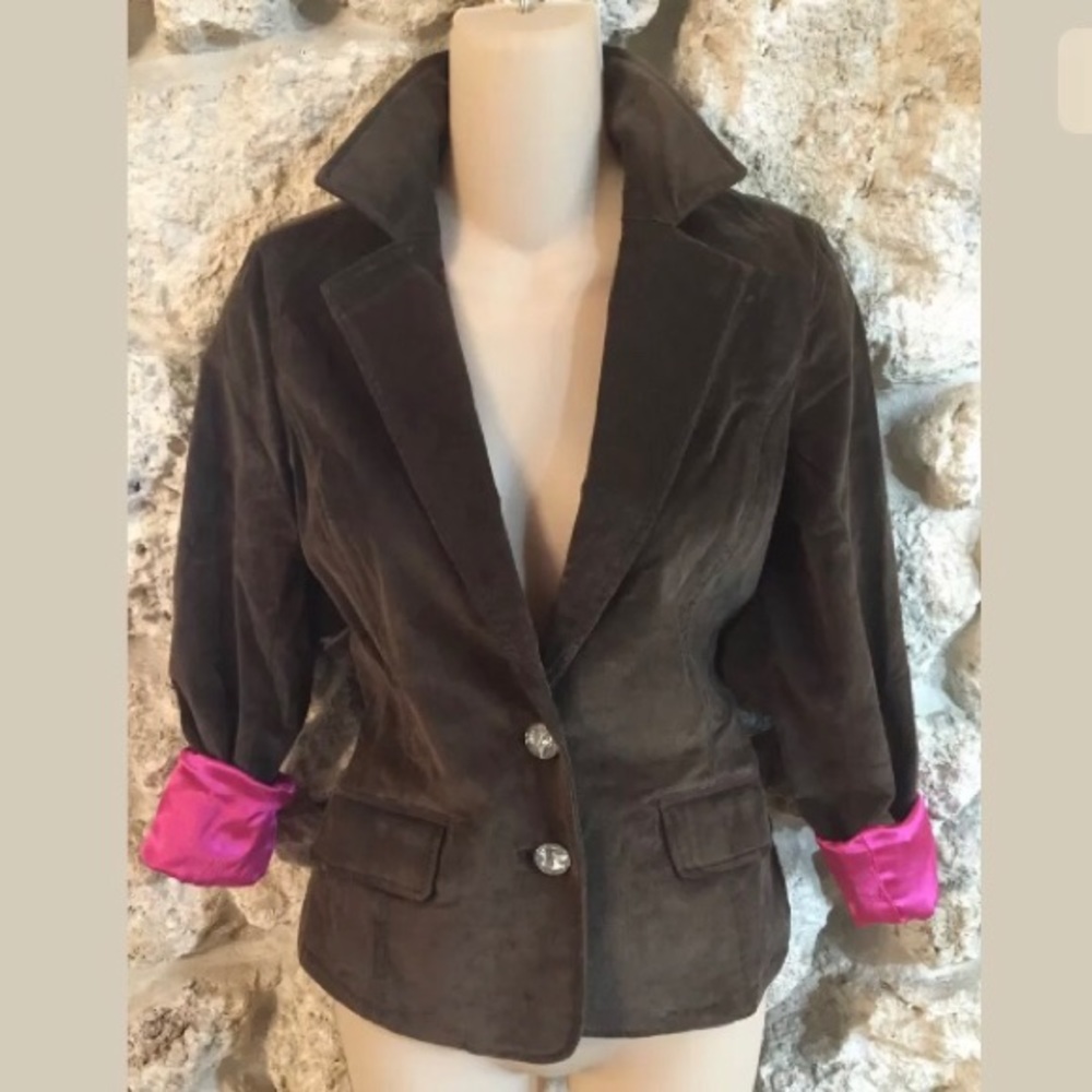 PRIORITIES BROWN CORDUROY CRYSTAL BUTTON BLAZER